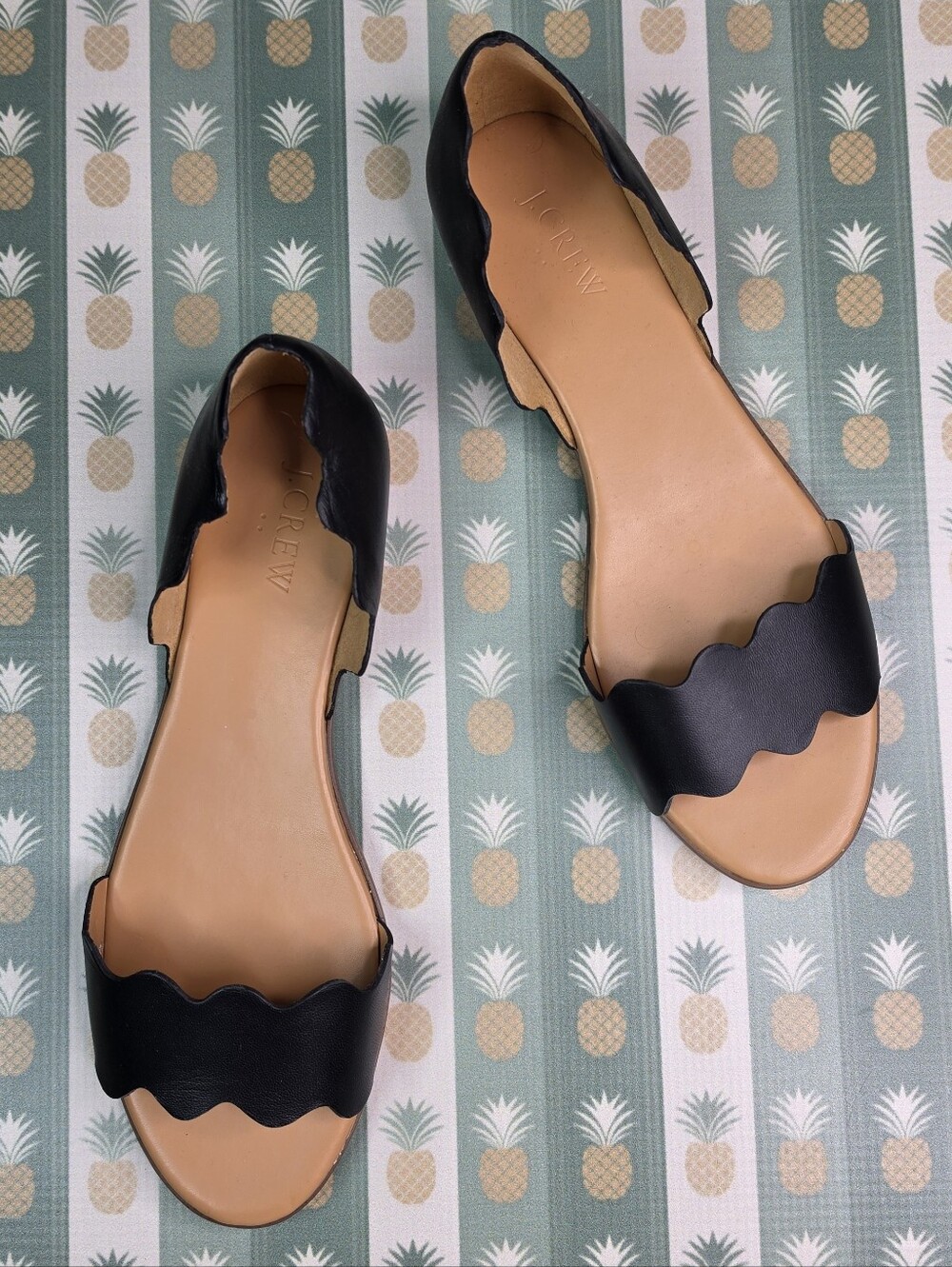 J. Crew Factory Black Scallop Leather D'Orsay Flats